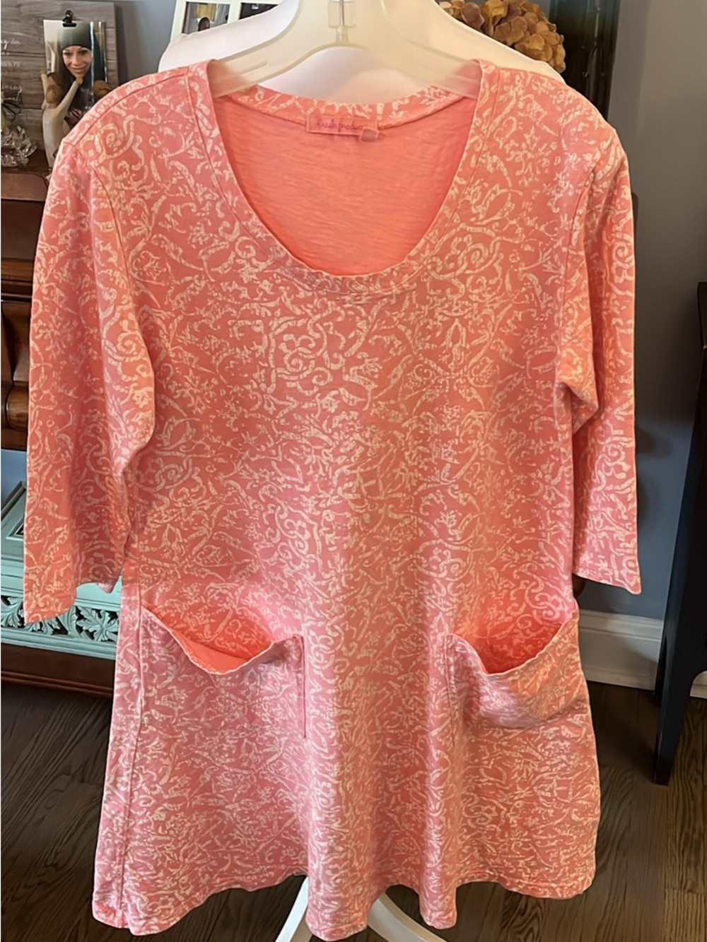 fresh produce Pink Printed Scoop-Neck Tunic with Pockets